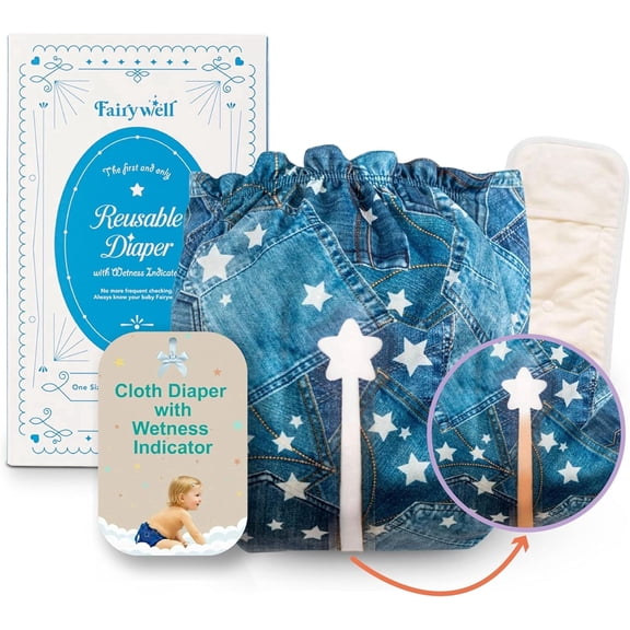Reusable Cloth & Swim Diapers 2-in-1, Wetness Indicator, 1 Waterproof Skin Friendly Covers & Insert One Size Adjustable Washable (11-33 lbs, Cowboy)