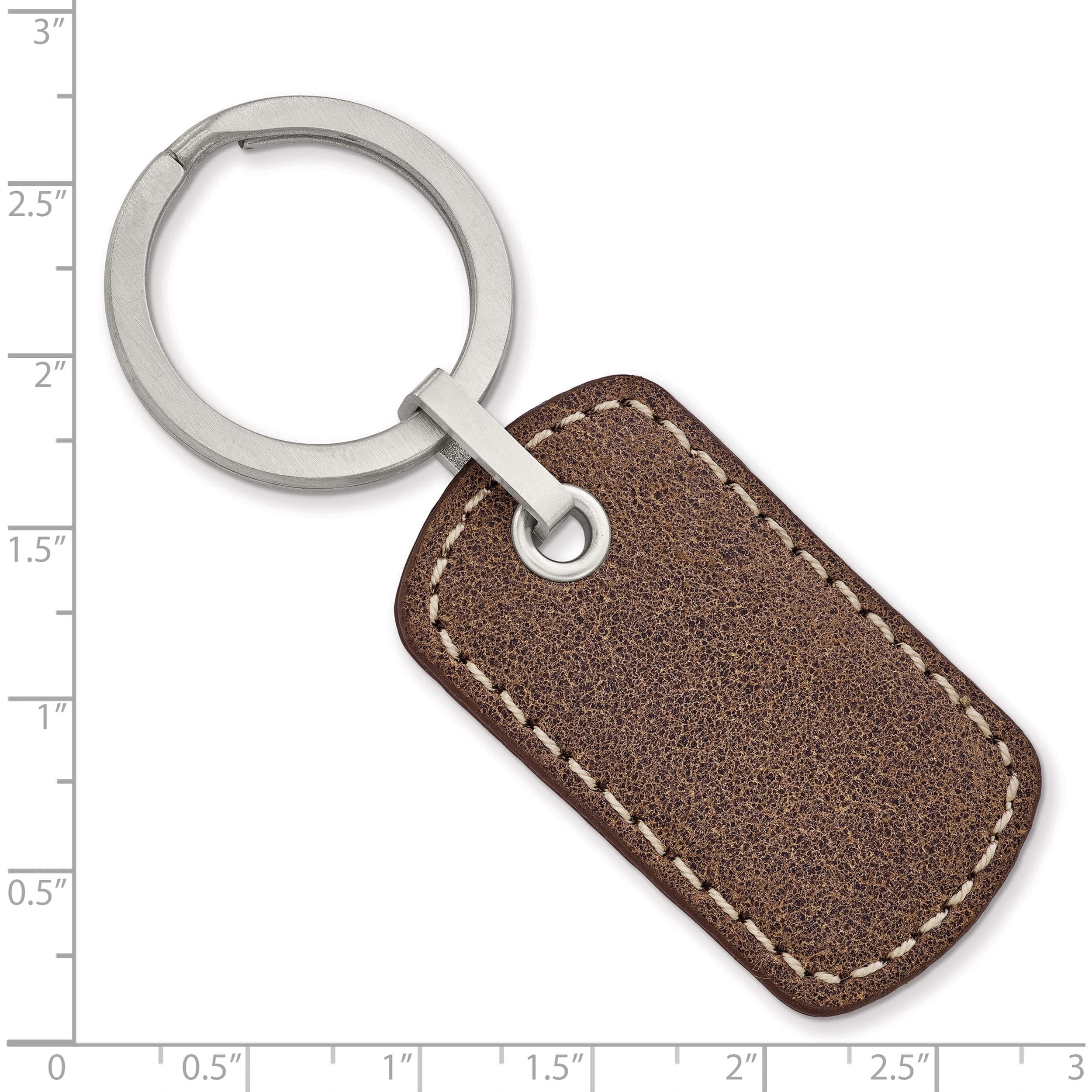 Stainless Steel Brushed Tan Stitched Leather Key Ring (79.09 X 30.19) Made In China srk161