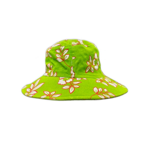 Green White Luau Hawaiian Flowers Power Hippy Costume Hibiscus Bucket Hat
