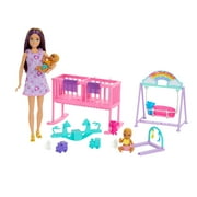 Barbie Skipper Babysitter Doll with Twin Nursery Playset with Crib, Swing, See-Saw & Accessories