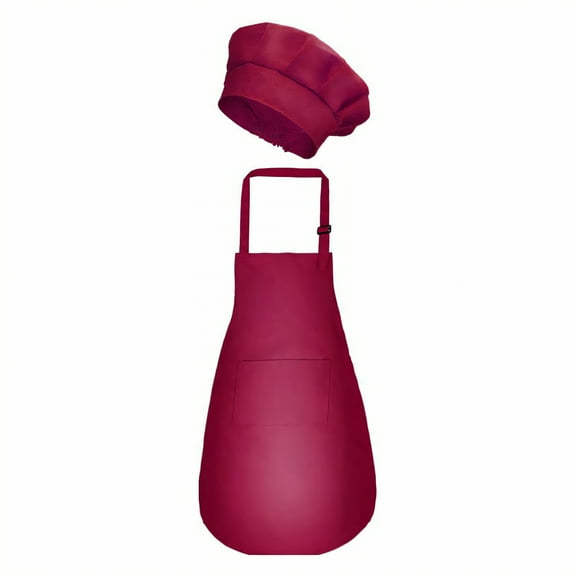 AUQ Kids Apron,Synthetic Polyester Toddler Apron,Plain Color Design Kids Aprons for Cooking,Red,M