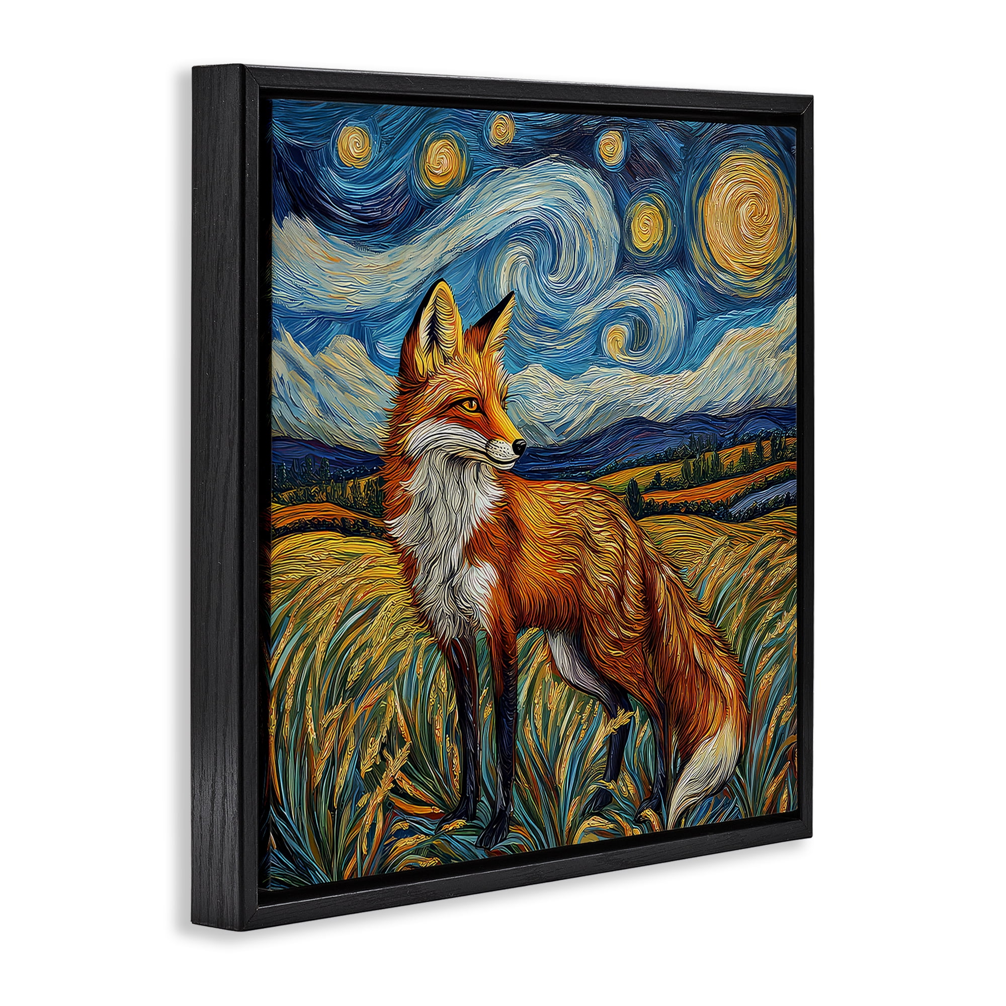 Stupell Industries Swirling Impressionist Fox Black Framed Floater Canvas Wall Art, design by The Wands Want