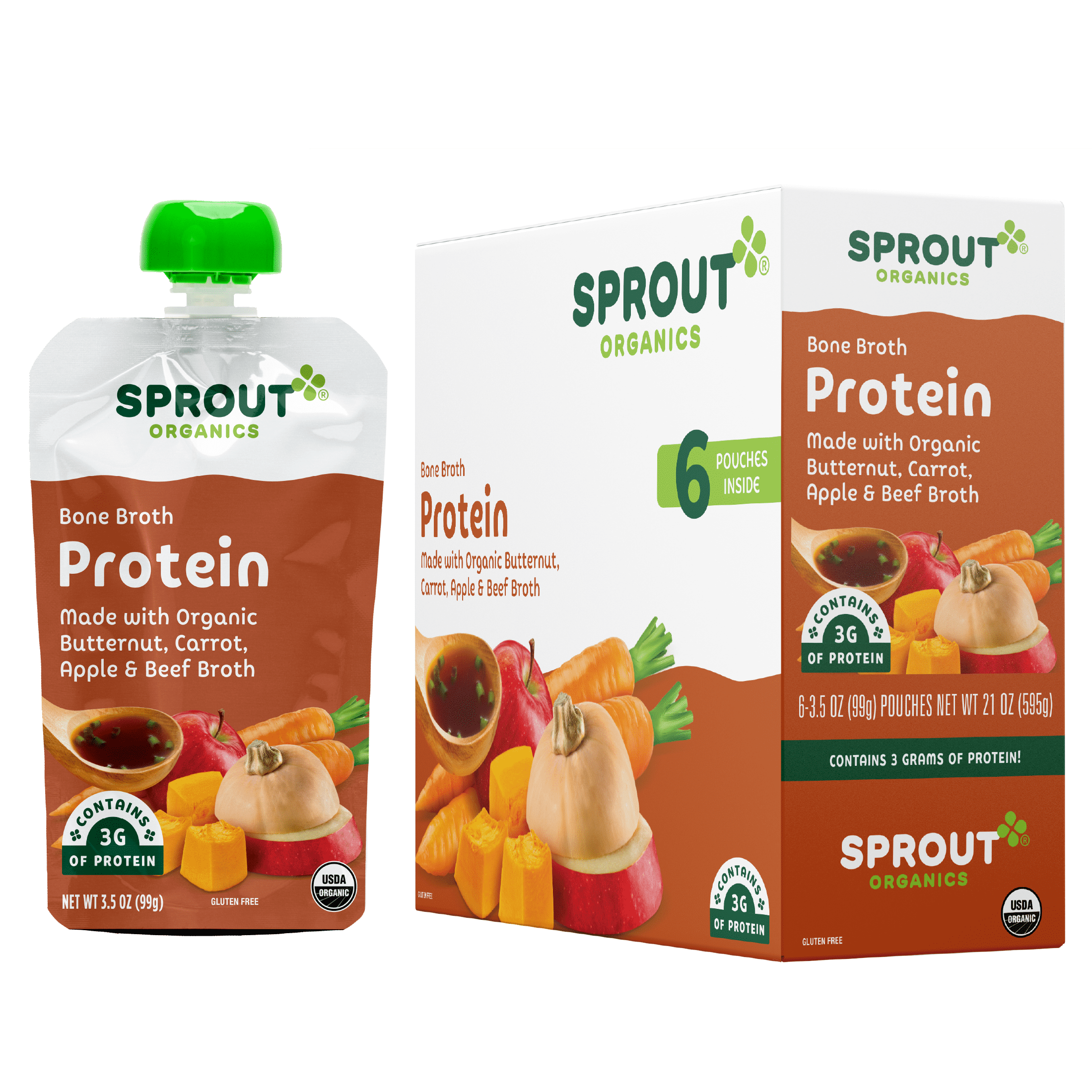 Sprout Organic Stage 3 Baby Food, Butternut, Carrot, Apple & Beef Broth, 3.5 oz Pouch, 6 Pack