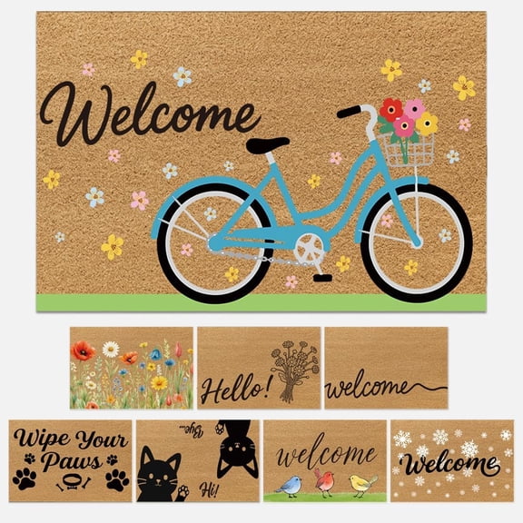 1Pcs Coir Door Mats Outdoor Welcome Matt Front Door Mat Door Mats for Outside Entry Non-Slip Bicycle Design Doormat for Indoor Outdoor