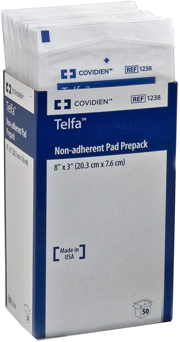 Covidien 1238 Telfa Non-Adherent Pads Prepack, 8' x 3' (Pack of 50)