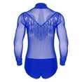 thumbnail image 4 of TSSOE Men Latin Dance Shirt Leotard Deep V Neck Sheer Mesh Jumpsuit Salsa Samba Cha Cha Tango Dance Top Blue XXL, 4 of 7