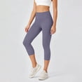 thumbnail image 4 of BVnarty Women's High Waist Tummy Control Capri Leggings, Skinny Fit Stretchy Athletic Pants for Pilates Class Purple M, 4 of 8