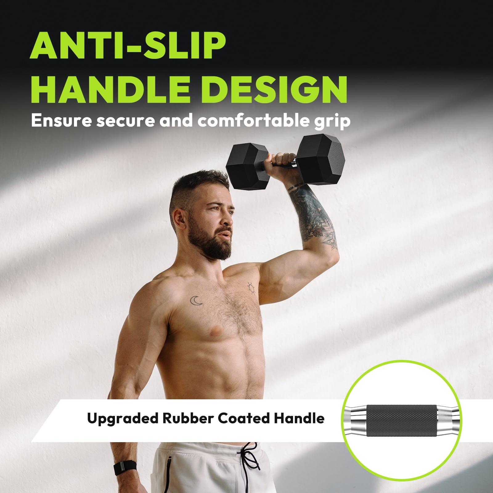 HANDBODE Hex Rubber Dumbbells, Non-Slip Handle Design for Secure & Comfortable Grip, Hand Weights for Strength Training and Home Gym / 170 LB