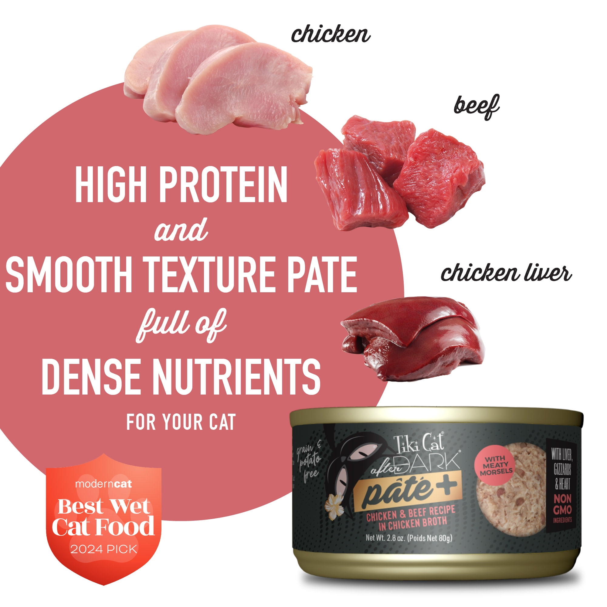 (2 pack) Tiki Cat After Dark Pate+ Wet Cat Food, Chicken & Beef, 2.8 oz. Can
