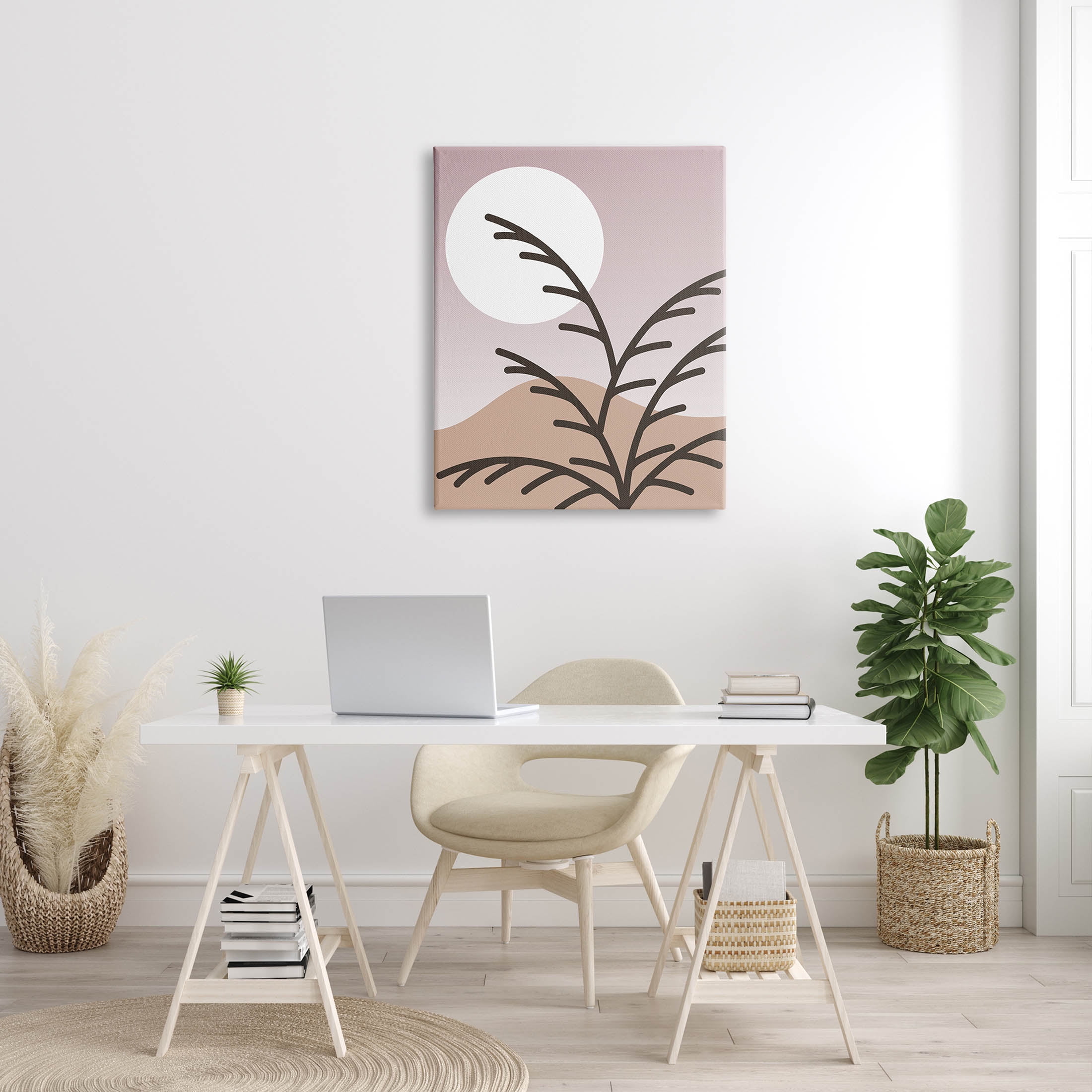 Modern Pastel Moon Branches Botanical & Floral Graphic Art Gallery Wrapped Canvas Print Wall Art