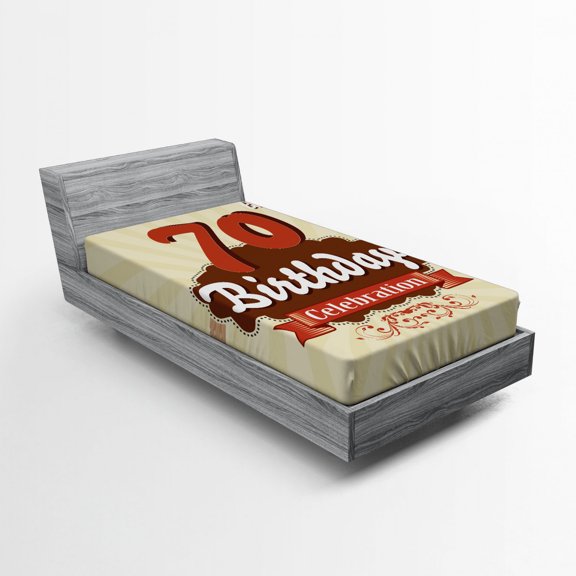 70th Birthday Fitted Sheet, Vintage Candy Store Inspired Design 70 Years Old Birthday Celebration, Soft Decorative Fabric Bedding, Twin XL Size, Brown and Cinnamon, by Ambesonne