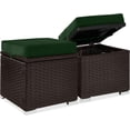 thumbnail image 1 of JJUN Set of 2 Wicker Ottomans, Multipurpose Outdoor Furniture for Patio, Backyard, Additional Seating, Footrest, Side Table w/Storage, Removable Cushions - Midnight Green/Brown, 1 of 15
