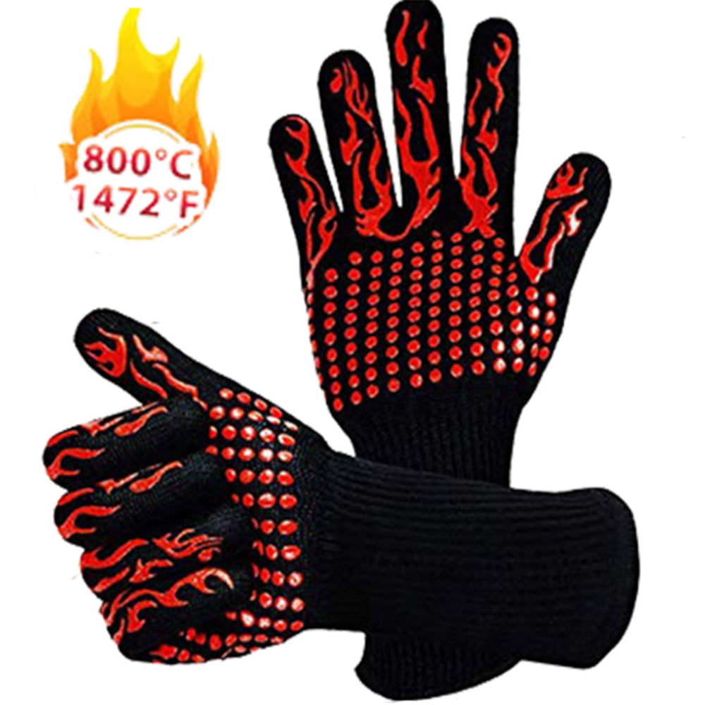 Kitchen Gloves Baking Gloves Non-slip Silicone Coating Universal Size for Grilling,Cooking,Black Grill Gloves Protect to 1472°F Extreme Heat Resistant Fireproof Barbecue Oven Gloves Rifny BBQ Gloves 