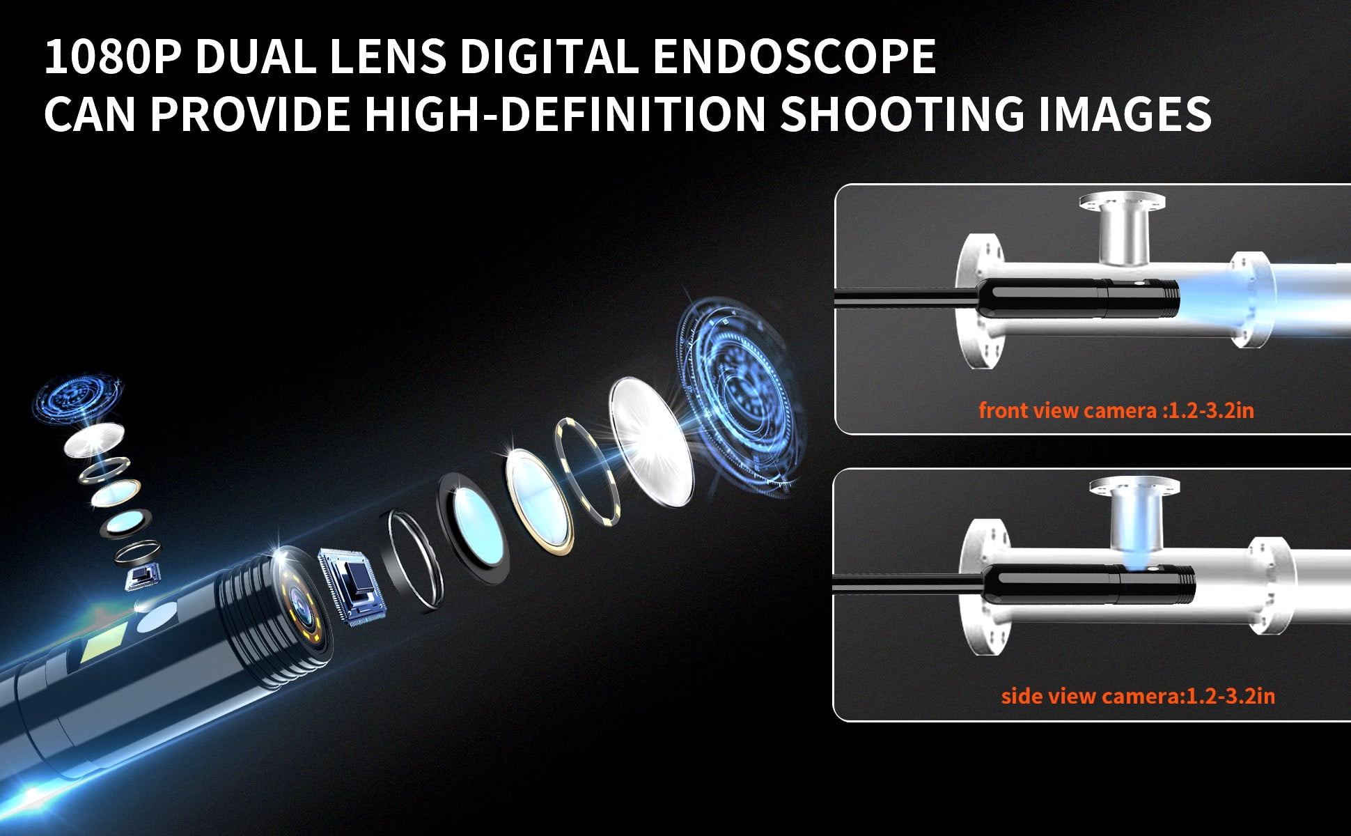 Daxiongmao IP67 Waterproof 16.5ft Endoscope Camera with Light, 1080P HD Dual Lens Borescope with 32G Storage Card, Borescope Camera with Light, Gadgets for Men(4.3")