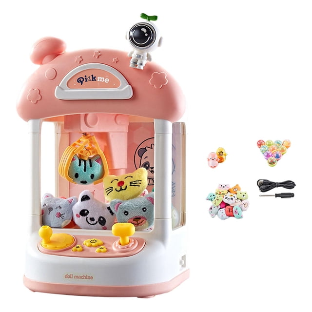 Máquina de garra pequeña para niños de 3, 4, 5, 6, 7 y 8 años, dos modos de fuente de alimentación, dispensador de de dulces, juguete , rosa 10 muñecas