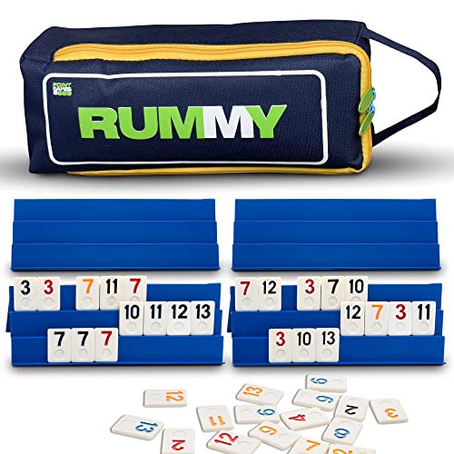 Point games classic Rummy cube game Full Size, with 3 Tier Foldable Racks and Tiles, in a Super Durable canvas Travel Bag