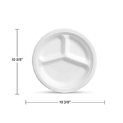 Chinet Classic Premium Disposable Paper Compartment Dinner Plates, White, 10 3/8”, 32 Count