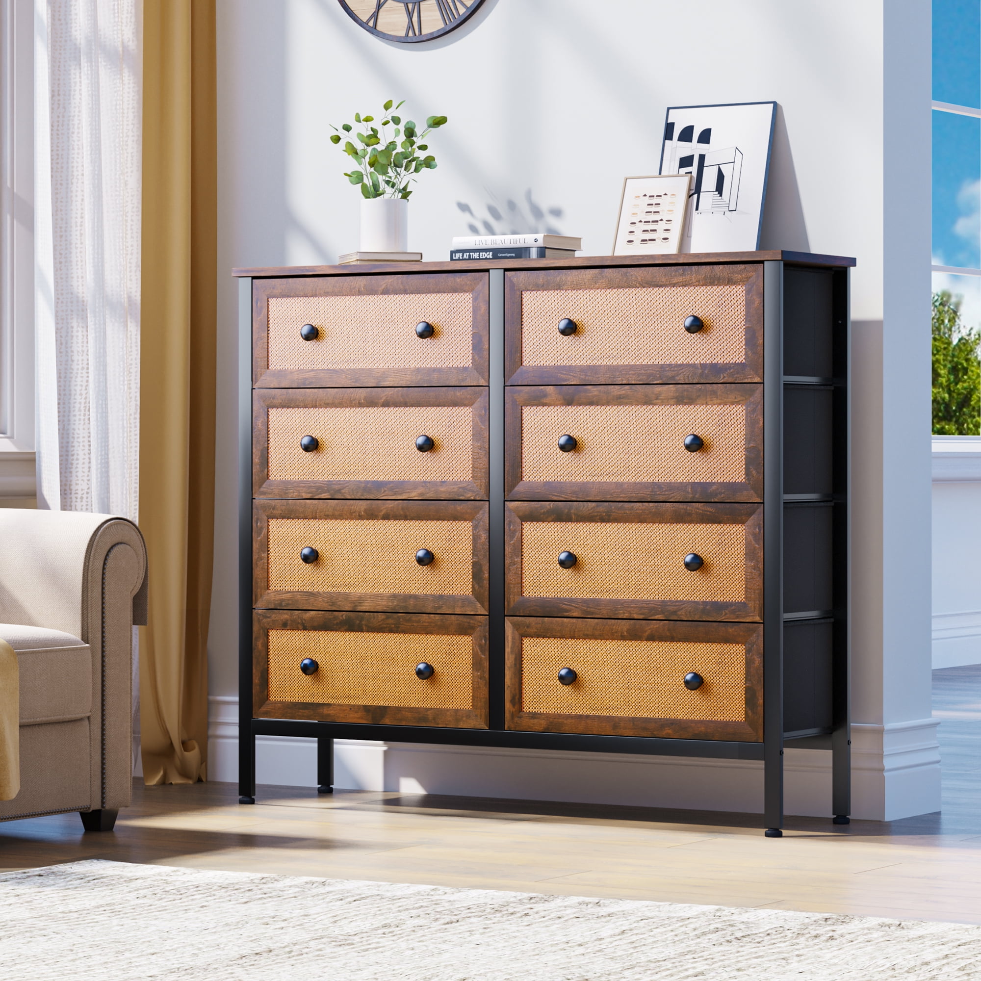 Uforic Horizontal Dressers Fabric Storage Dresser with 8 Drawer Fabric for Hallways,Bedrooms,Closets,Steel Frame,Wooden Surface