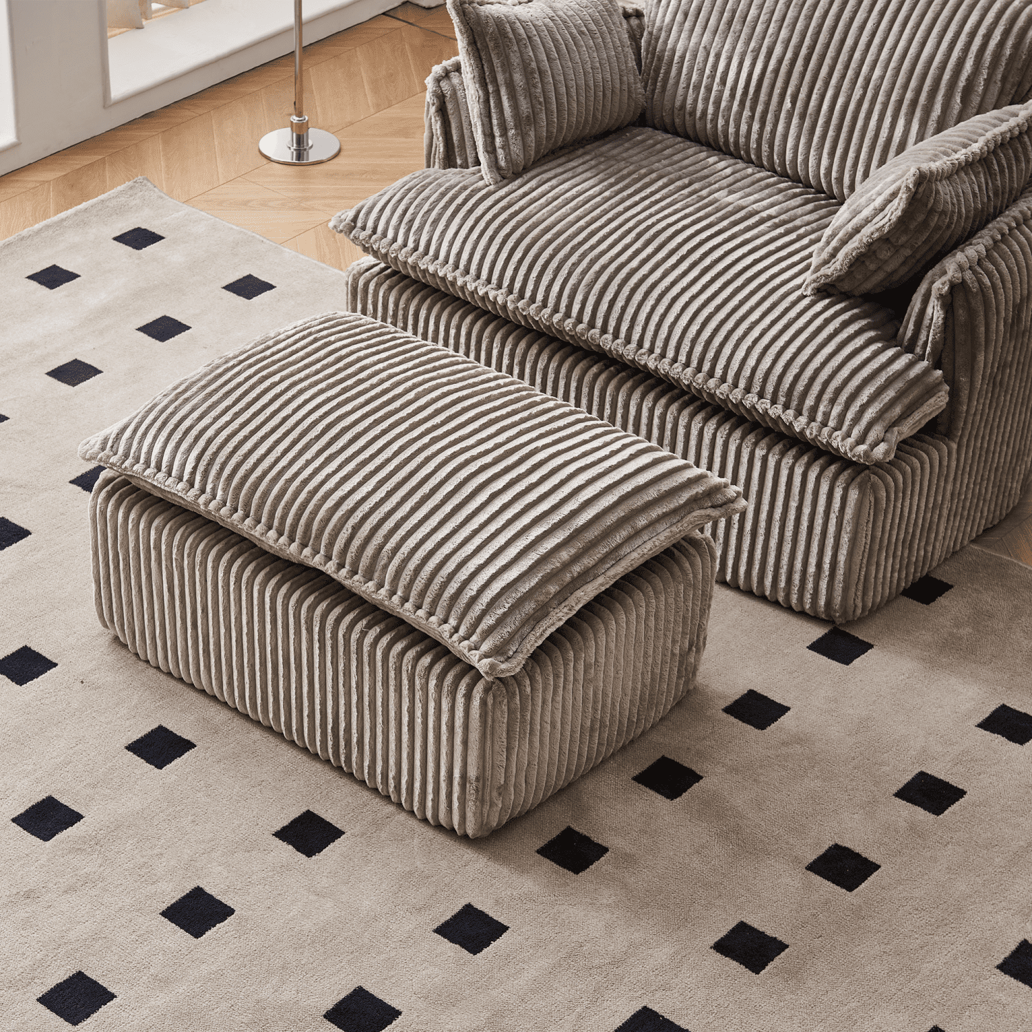 Gewnee Convertible Corduroy Armchair with Ottoman - Modern Compressed, Ideal for Small Spaces & Living Rooms