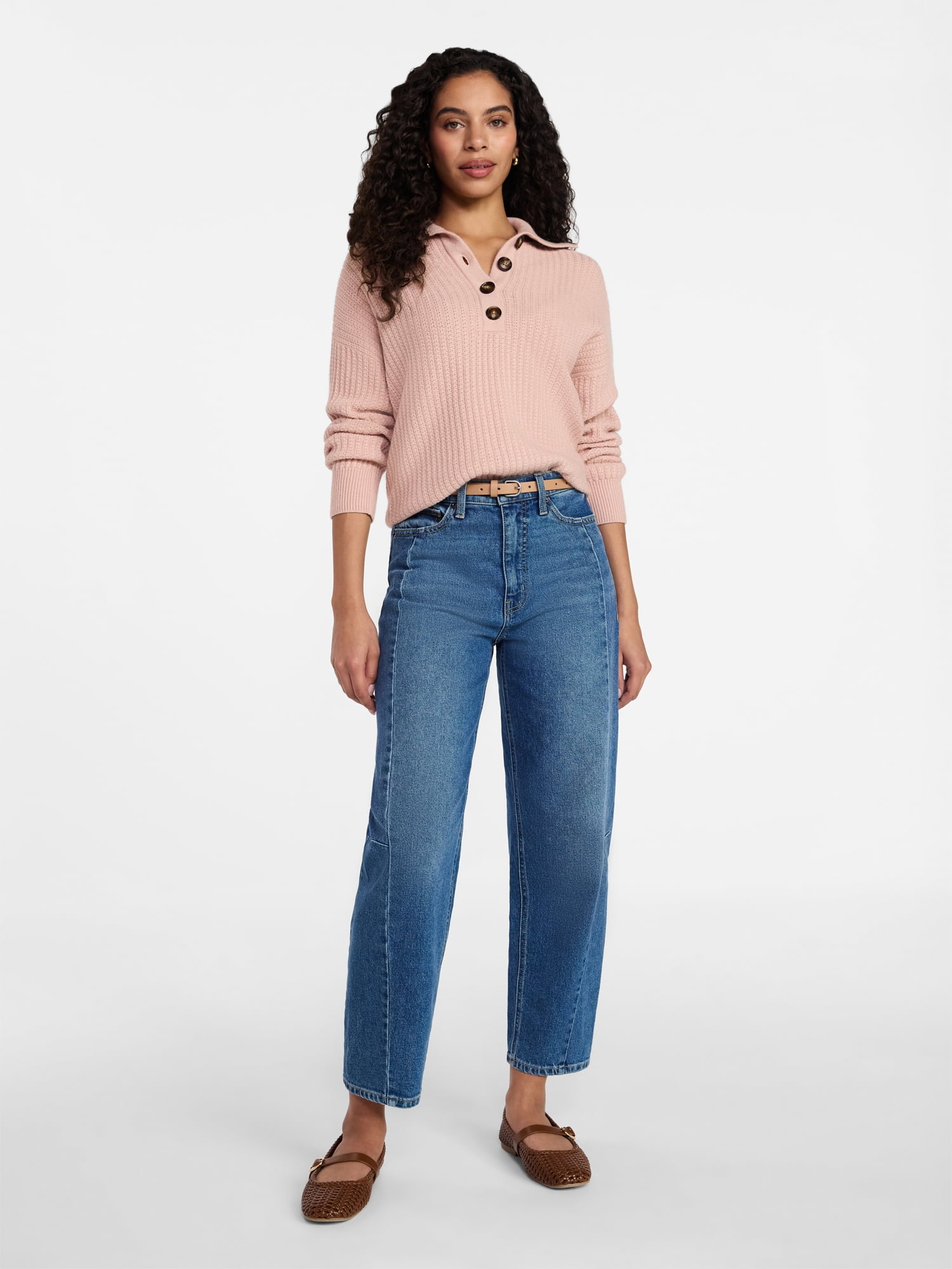 Time and Tru Women's Pullover Henley Sweater, Sizes XS-XXXL