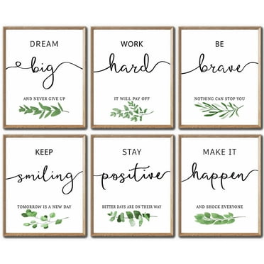 6 Pcs Inspirational Wall Art Office Decor, Positive Affirmations Wall Art Motivational Wall Art Prints for Office,Bedroom,Living Room,Classroom (UNFRAMED)