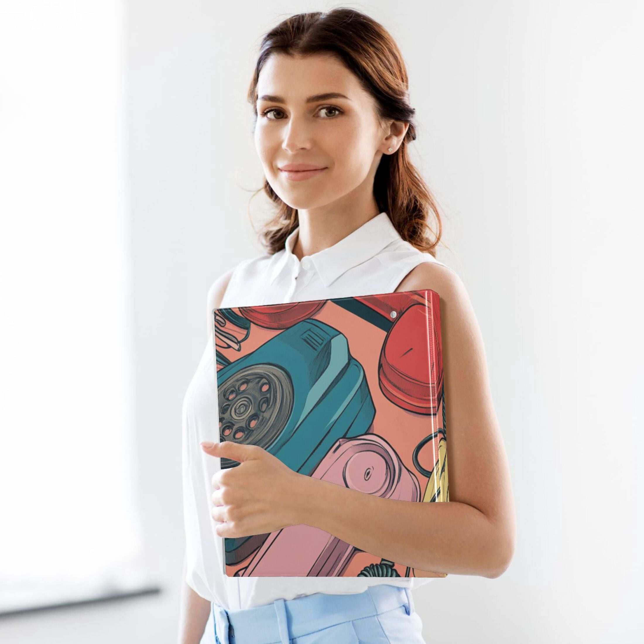 Cartoon Landlines 3 Ring Binders 1.5 inch Hardcover File Folders with Interior Pockets A4 Size Organizer for School Office Hospital
