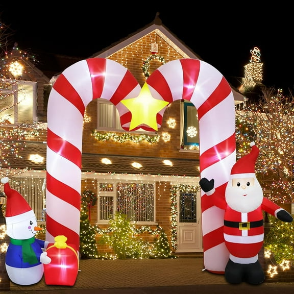 10ft Candy Cane Arched Outdoor Inflatable with LED Lights for Christmas Holiday Party Decoration, Winter Garden Decoration,Christmas