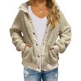 thumbnail image 1 of Womens Winter Long Sleeve Button Sherpa Jacket Coat Pockets Warm Fleece, 1 of 5