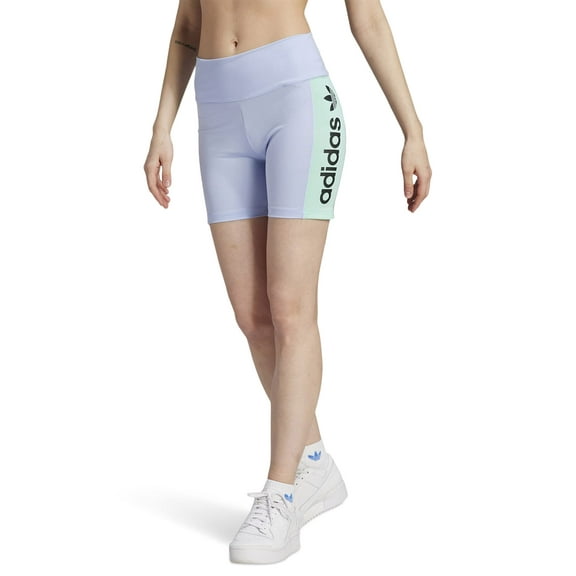 adidas Originals High Shine Shorts (Womens, Blue Dawn, LG, One Size)