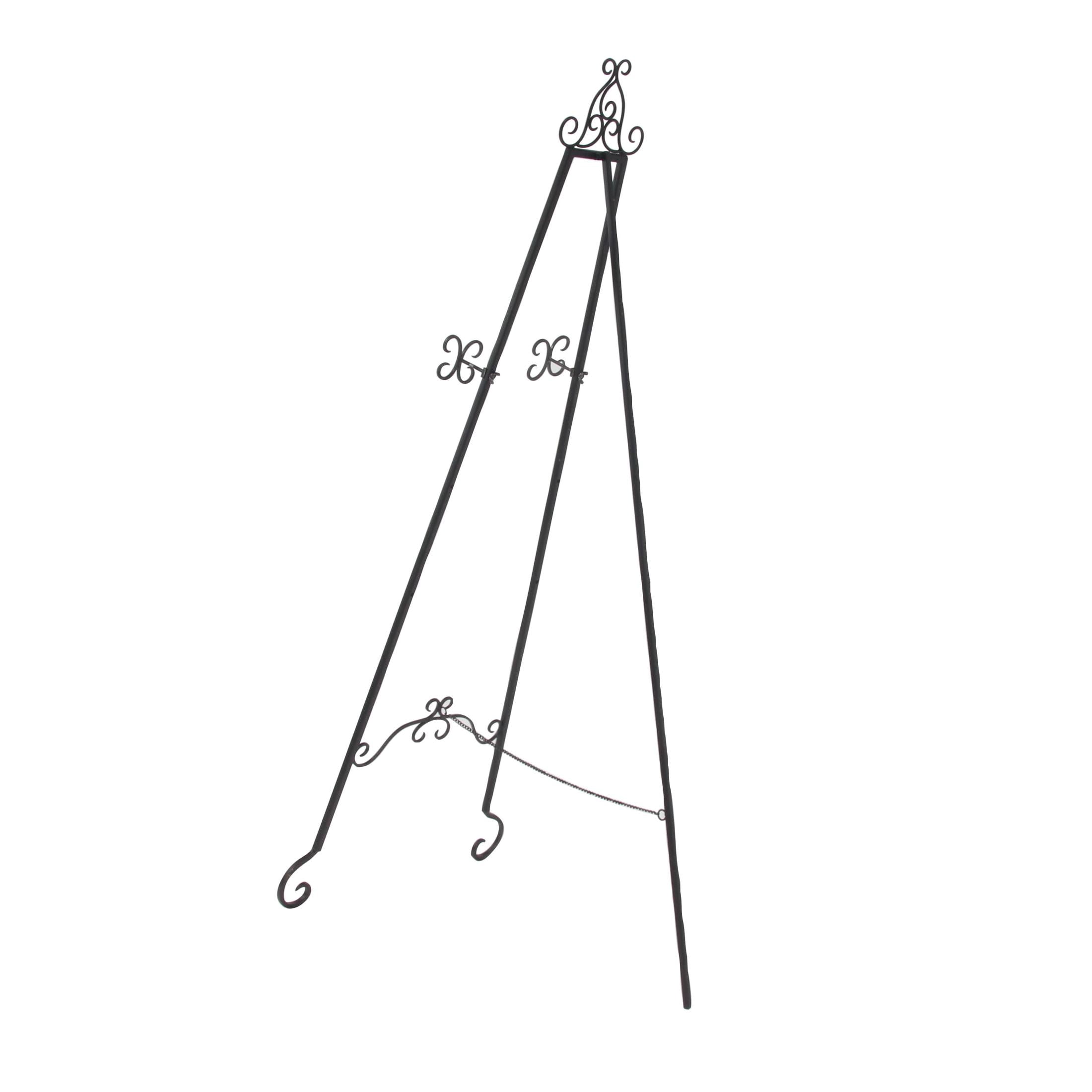 DecMode 25" x 70" Black Metal Tall Adjustable Floor 3 Tier Scroll Easel, 1-Piece