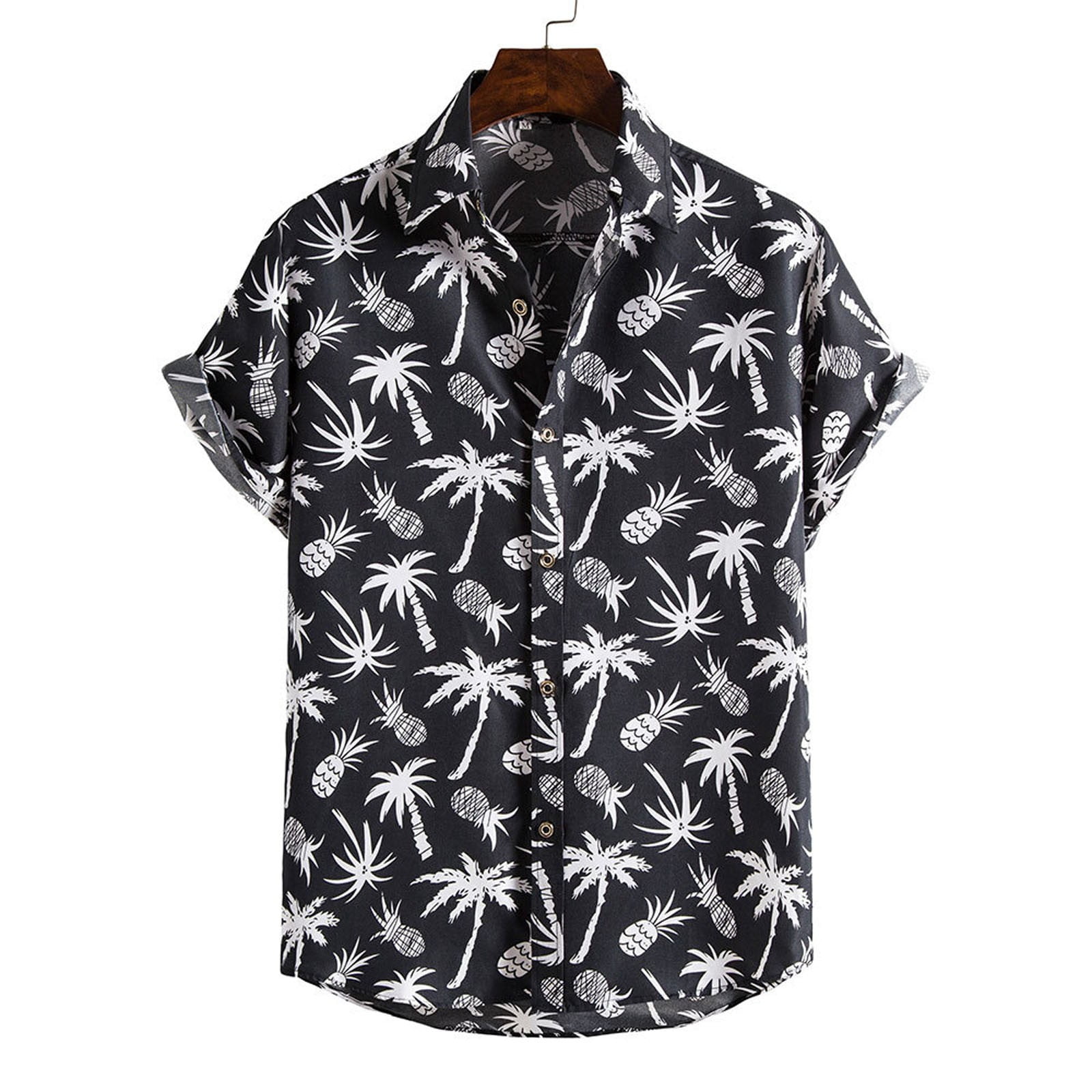 Men Leaf Print Hawaiian Shirts Tropical Beach Pocket Shirt Big and Tall ...