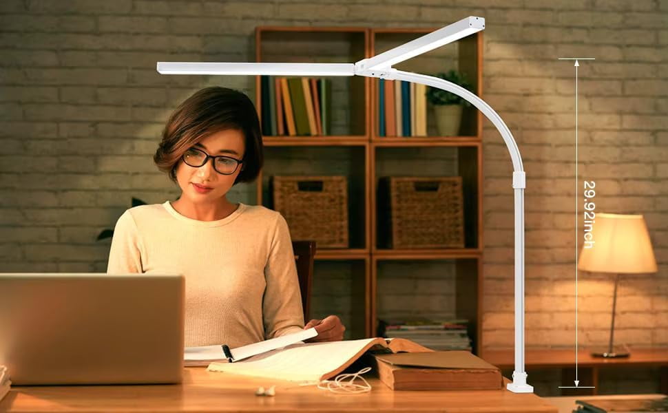 OptiLite White Clamp-On LED Desk Lamp, Dimmable Adjustable Arm Task Light with Touch Controls