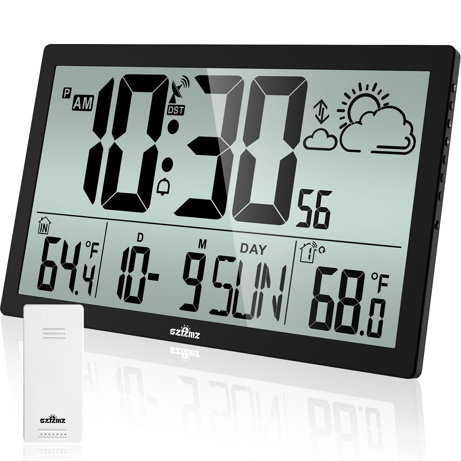 Orologio atomico, funzionamento a batteria, non necessita di impostazione, orologio da parete atomico con temperatura interna ed esterna, sensore esterno wireless, grande display digitale calendario