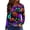 Multicolor, variant on Women Halloween Pumpkin Face Print Long Sleeve T-Shirt, Spooky Side Split Crewneck Casual Autumn Fall Top for Daily Wear, Work, and Holiday Parties, Black S