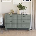 thumbnail image 5 of COZAYH Modern 6 Drawer Double Dresser with Grid Carved Pine Front, Minimalist Chest of Drawers with Large Storage Space Metal Base for Bedroom, Ash Veneered Top, Metal Legs, Light Green, 5 of 7
