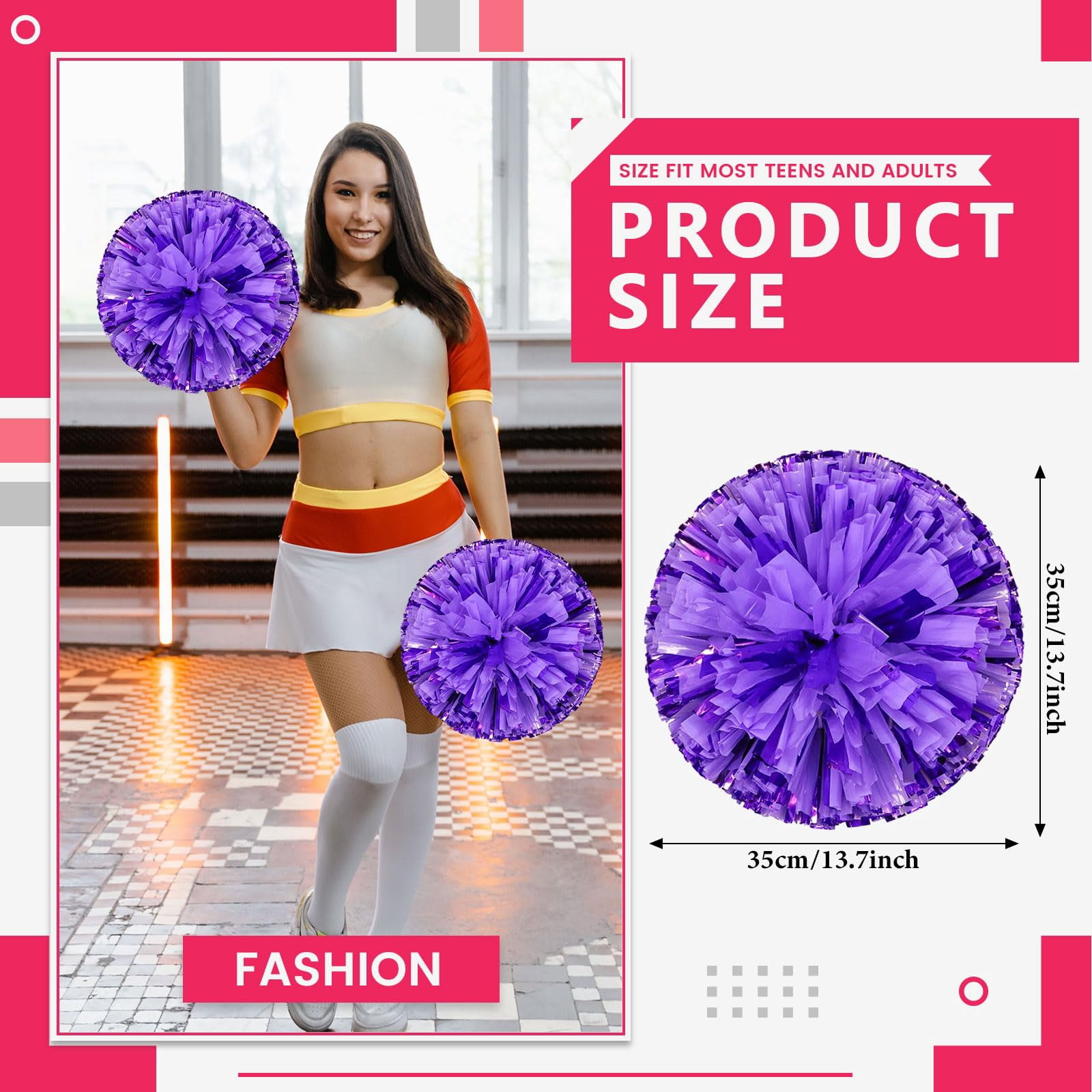 24 Pcs Cheerleading poms,13.7inch pom poms Cheerleading with Four Finger Payment Cheer Pom Pomsfor Dance, Matches, Team Spirit Sports
