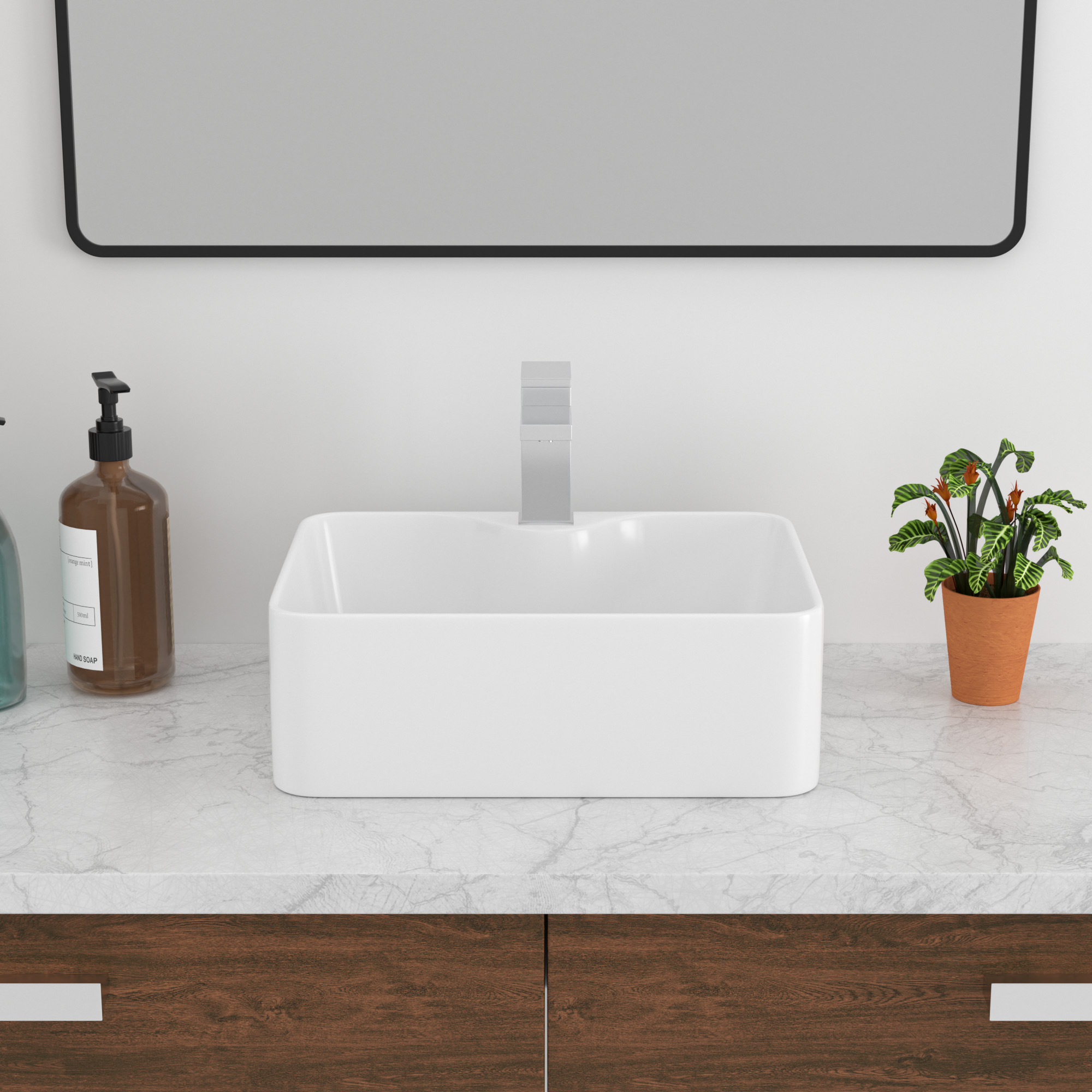 Mocoloo Bathroom Sink 16"x12" Rectangle Above Counter White Porcelain Ceramic Modern Vanity Sink Art Basin with Faucet Hole