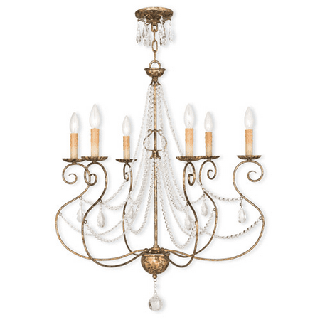 

Chandeliers 6 Light With Clear Crystals Hand Applied European Bronze size 27 in 360 Watts - World of Crystal