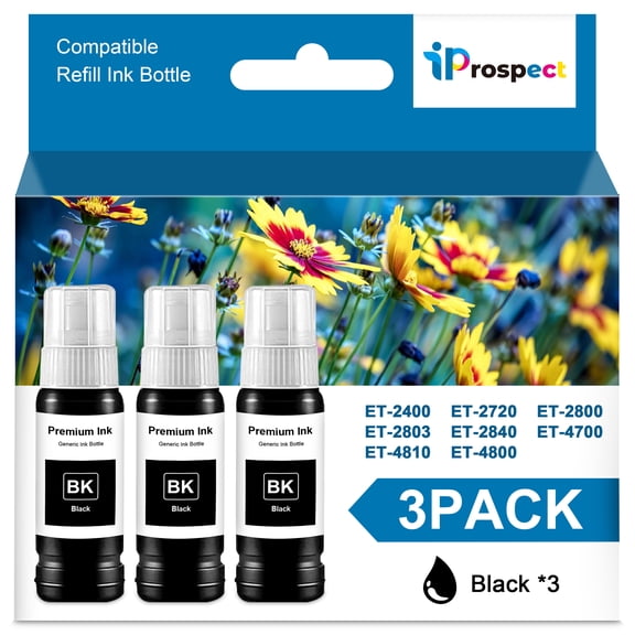 Black Ink Refill Bottle 3 pack Replacement for ET-2803 ET-2800 ET-2720 ET-4800 ET-3760 ET-3830 ET-3850 ET-4700 ET-4760 Printer