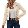 thumbnail image 2 of Women's Faux Suede Cropped Jackets Fall Casual Business Long Sleeve Open Front Blazer Jacket Coats Beige L, 2 of 5