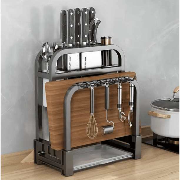 Kitchen Countertop Cutting Board and Knife Integrated Storage Rack