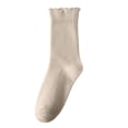thumbnail image 2 of Fancifize Women Ribbed Mid Socks Casual Soft Stretch Solid Color Lettuce Edge Cute Socks for Fall Winter,Gray, 2 of 6