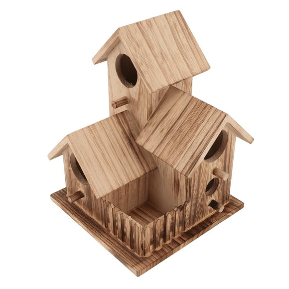 Nesting Birdhouse, Standing Pole Wooden Bird House with Roofs for Garden Courtyard Patio