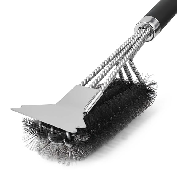 Grill Brush and Scraper, 3-in-1 BBQ Grill Brush for Outdoor Grill, 17.3" Heavy Duty Steel Wire Grill Cleaner, Detachable PP Handle, Gifts for Daddy