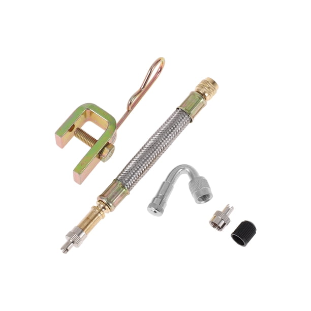 1 juego de extensión de válvula de llanta de cobre de 45 grados con extensión de vástago de llanta de acero inoxidable flexible de 125 mm para automóvil, motocicleta, RV, camión, bicicleta