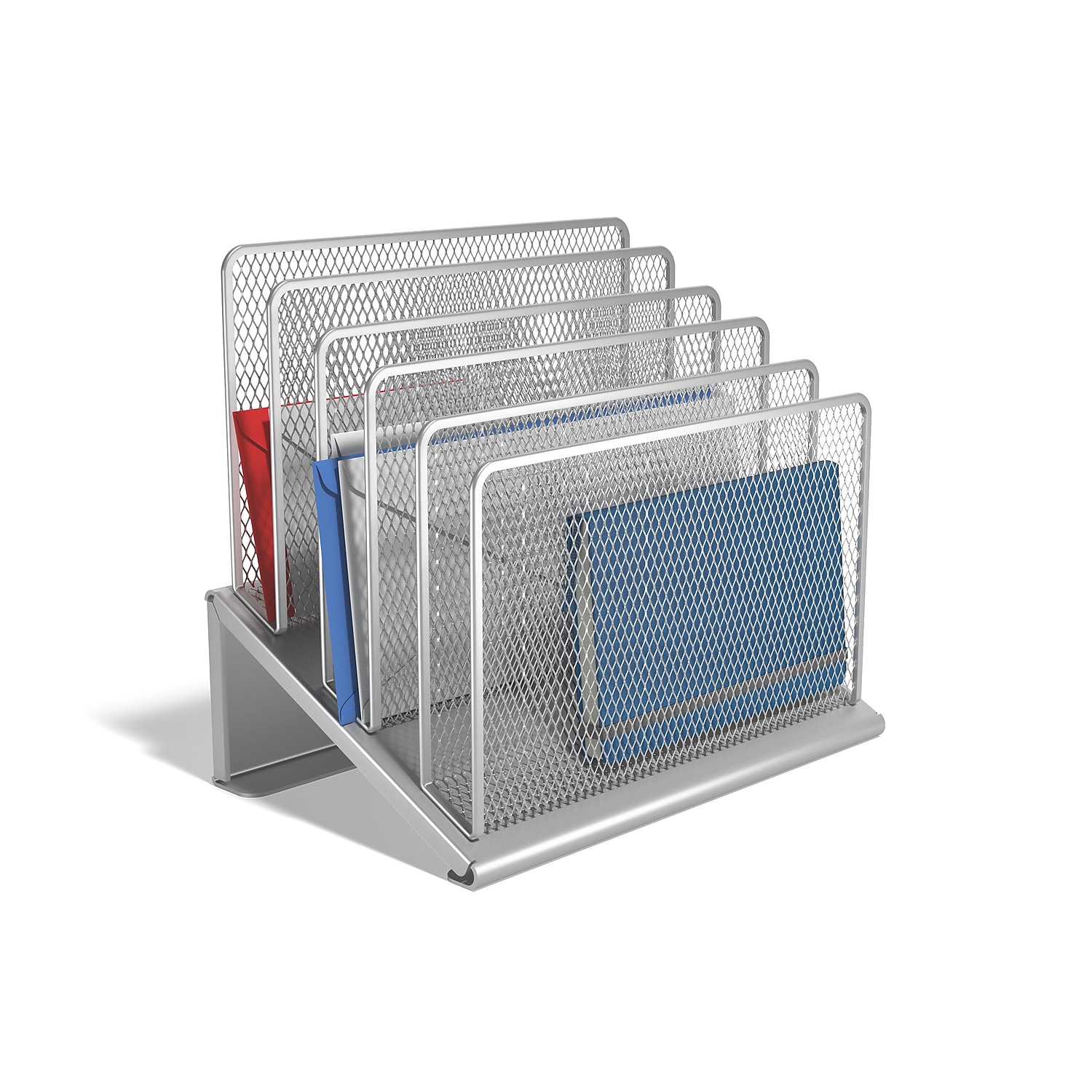 Staples TRU RED 5 Compartment Wire Mesh File Organizer Silver TR57555-CC