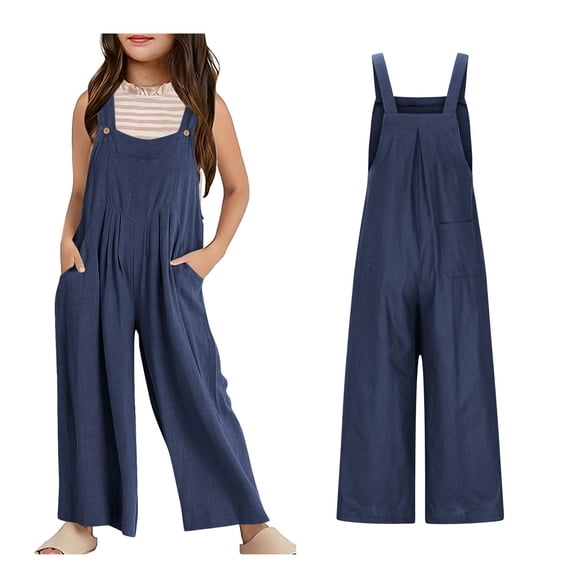 Girls Jumpsuit Romper Casual Sleeveless Romper Pants with Pockets Girl Clothes Size 9-10 Years