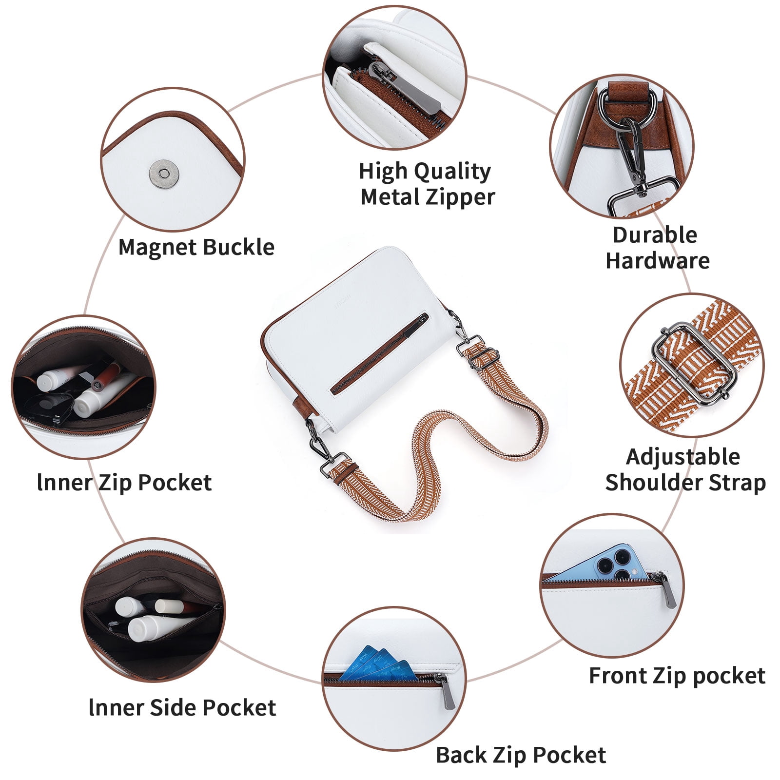 HKCLUF Crossbody Bag for Women Trendy Vegan Leather Crossbody Bag with Strap Magnet Flap Zip Shoulder Purses