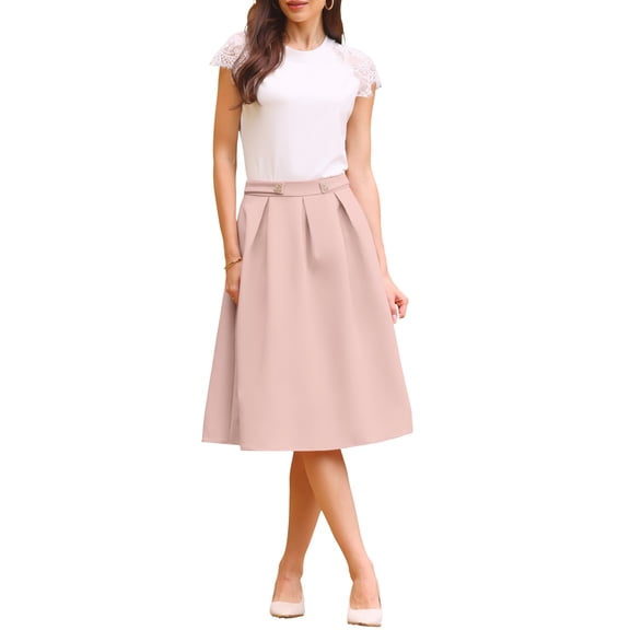 INSPIRE CHIC Women's Knee Length Pleated Skirt Work 2026 A-line Skirt for Casual Wear S Pink