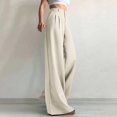 thumbnail image 2 of Women Wide Leg Dress Pants High Waist Elastic Back Business Casual Flowy Work Trousers Office Palazzo with Pockets Beige, 2 of 7